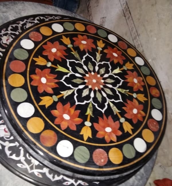 Stone Table Top Rare Stone Pietra Dura Inlaid Arts